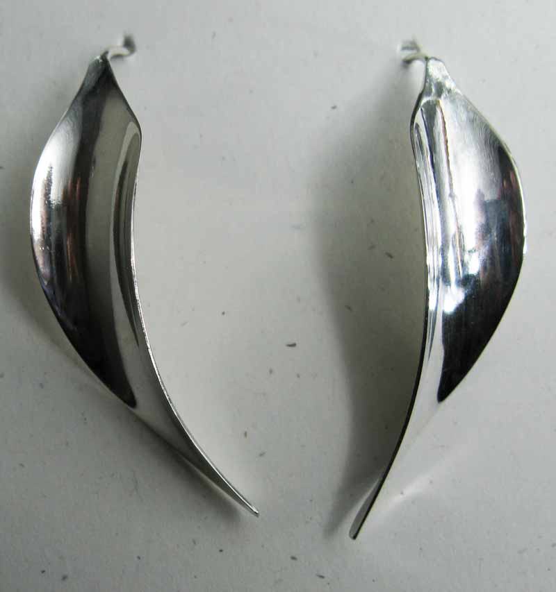 Curved Leaf Earrings in Sterling Silver